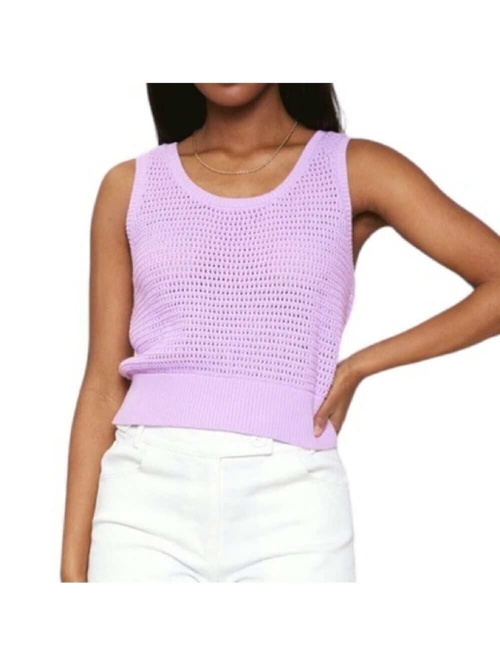 Skies Are Blue Lilac Sleeveless Crochet Knit Cropped Tank Top